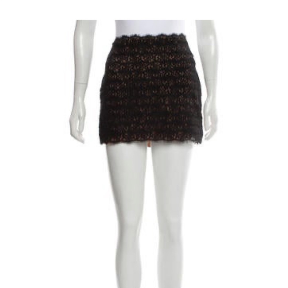 Haute Hippie Black Tan Lace Mini Skirt Silk Lined Size M
